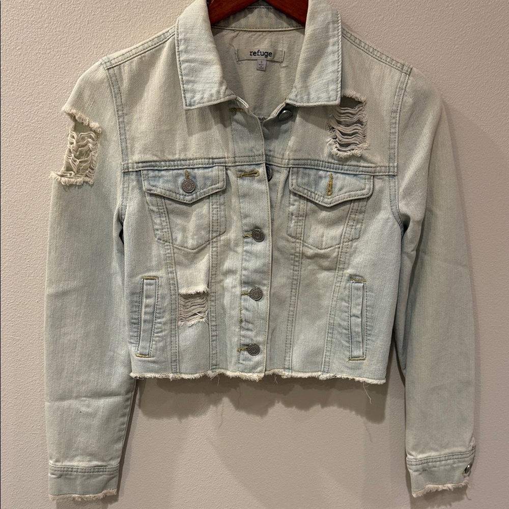 Refuge Light Blue Cropped Denim Jacket
